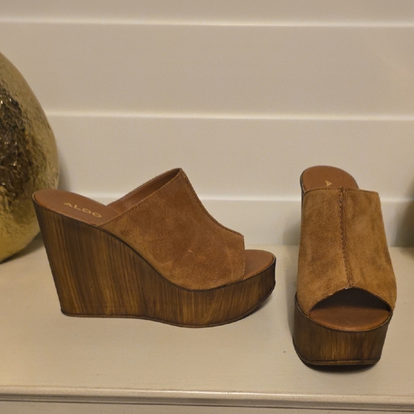 Aldo Shoes - Aldo Tan Suede Wedge Mules